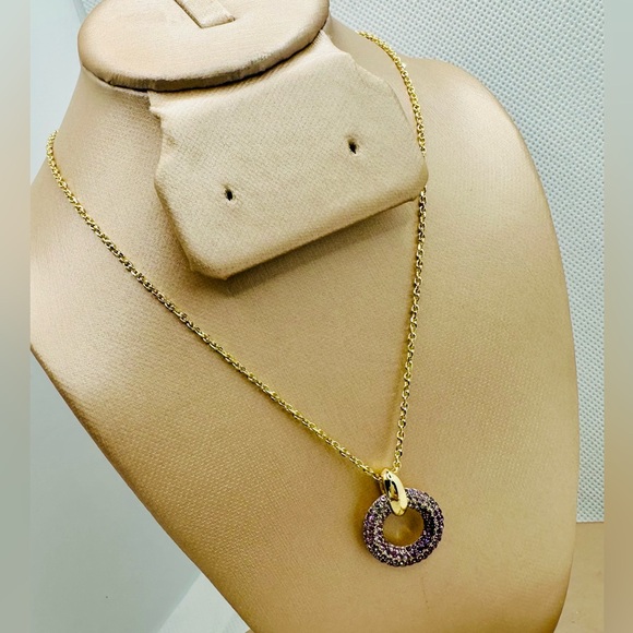 NEW! Kendra Scott Mikki Purple Mauve Ombre Gold Pave Short Pendant Necklace - Picture 7 of 15